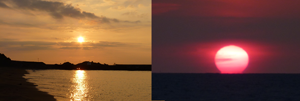 鯨波海岸から見える夕日